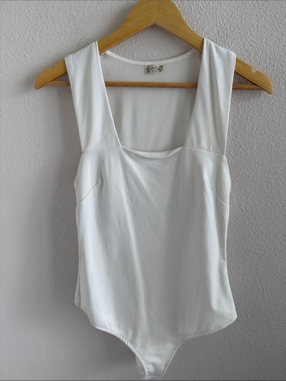 Free People Intimately White Geometric Squared Neck Bodysuit Women's Small